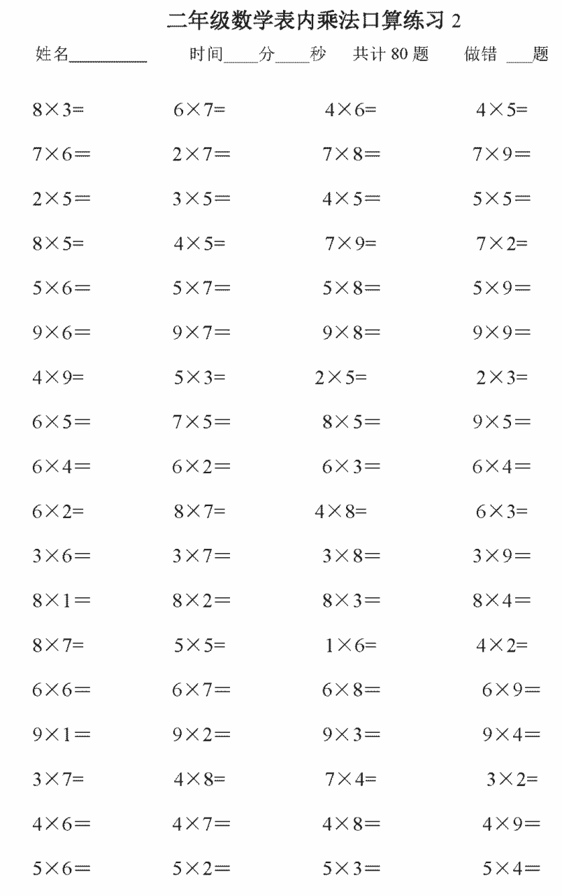熟背九九乘法口诀表，为考试打好计算基础（含练习题）