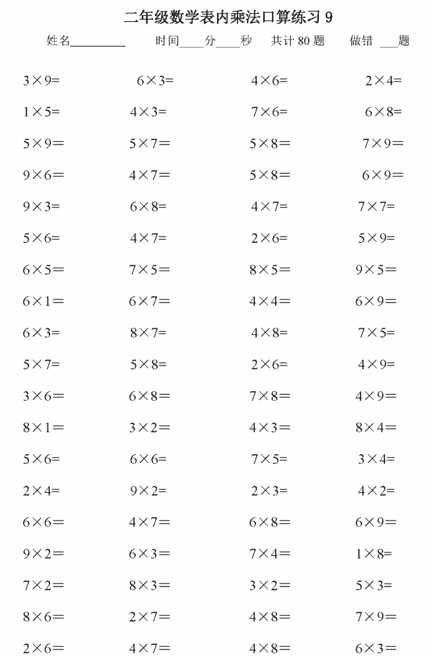 熟背九九乘法口诀表，为考试打好计算基础（含练习题）